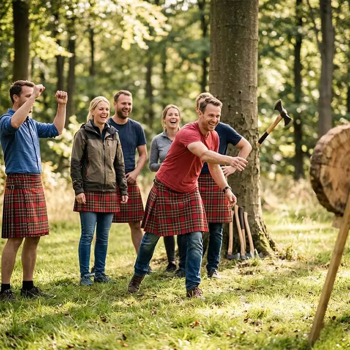 Øksekast der bringer stor jubel til sjov teambuilding.